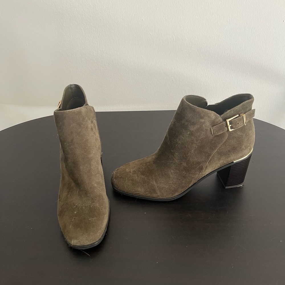 Olive bootie heels